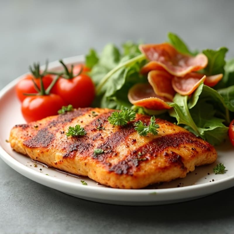 Seared Chicken Breast with Roasted Sweet Potato and Tomato Salad