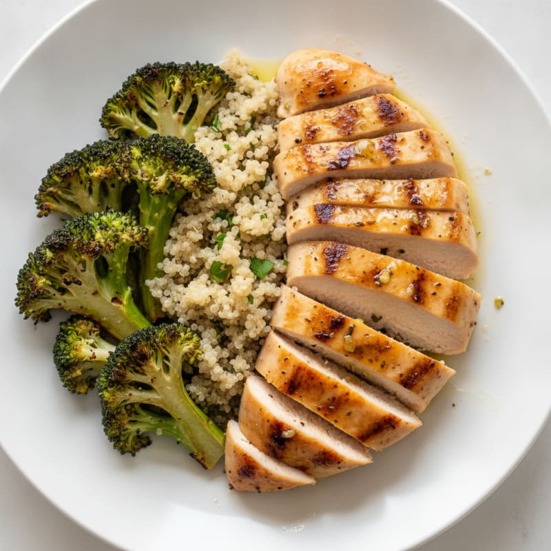 Grilled Chicken Breast with Quinoa and Roasted Broccoli