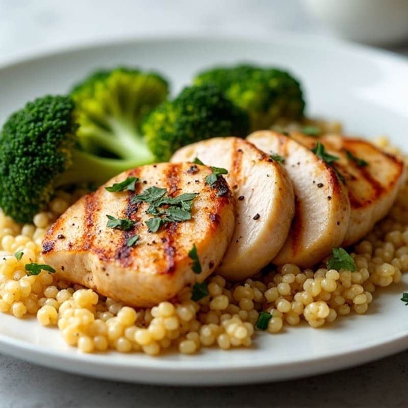 Grilled Chicken Breast with Roasted Broccoli and Quinoa