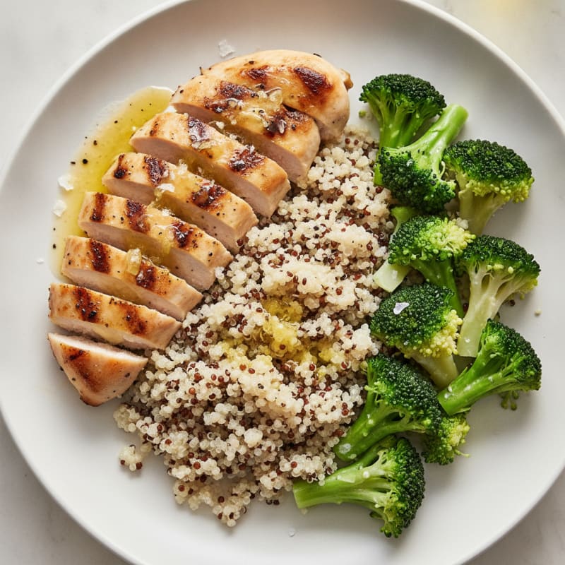 Grilled Chicken Breast with Quinoa and Steamed Broccoli