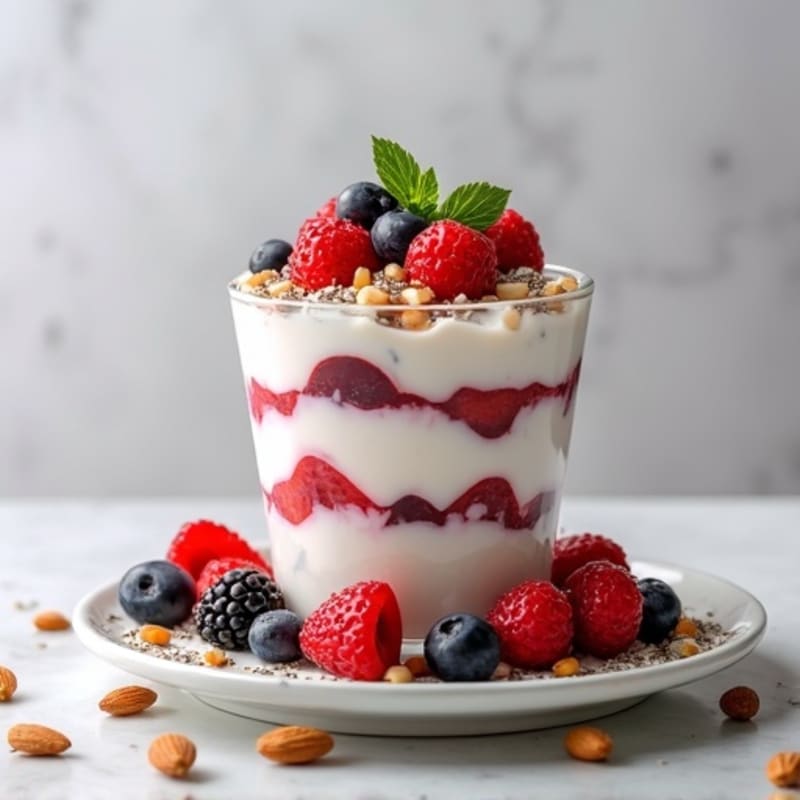 Greek Yogurt Protein Parfait with Mixed Berries and Almonds