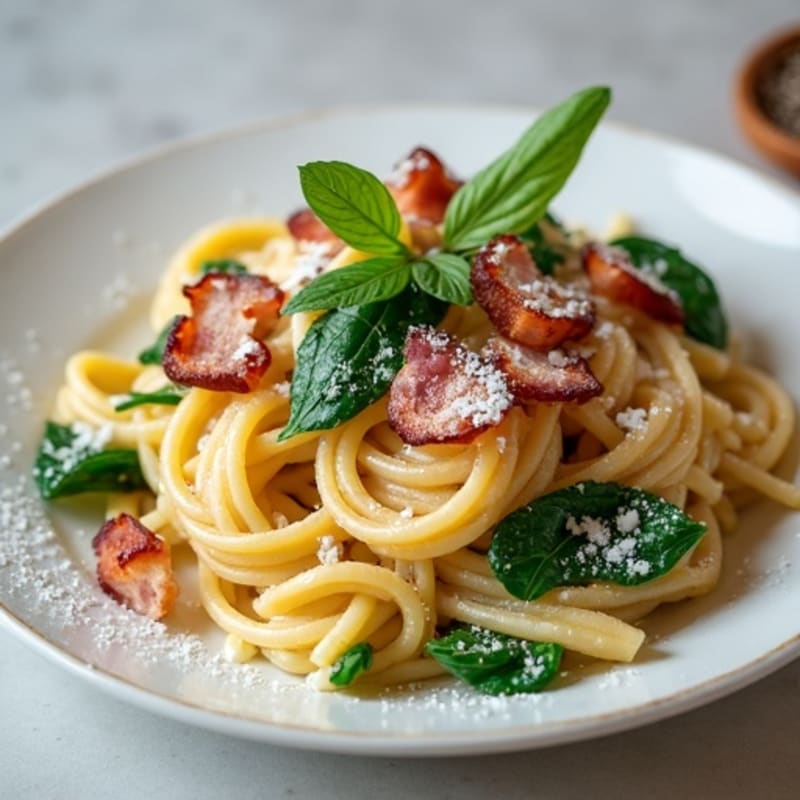 Creamy Whole Wheat Pasta with Crispy Bacon and Fresh Spinach