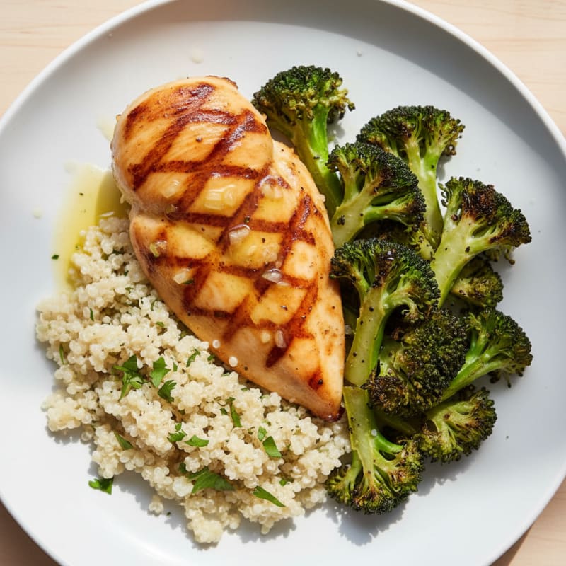 Grilled Lemon Garlic Chicken Breast with Quinoa and Roasted Broccoli