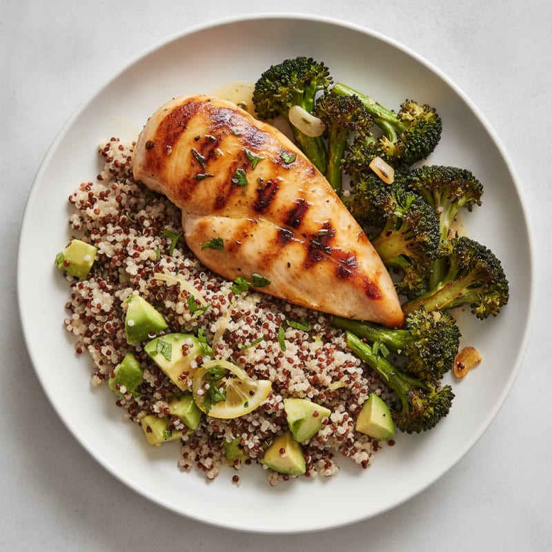 Grilled Chicken Breast with Quinoa and Roasted Broccoli