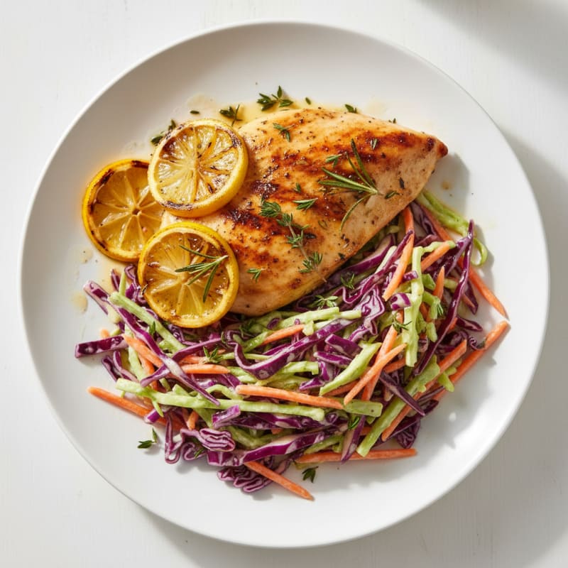 Grilled Chicken Breast with Crunchy Cabbage Slaw