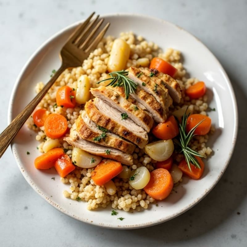 Slow Cooker Herb-Garlic Shredded Chicken with Root Vegetables