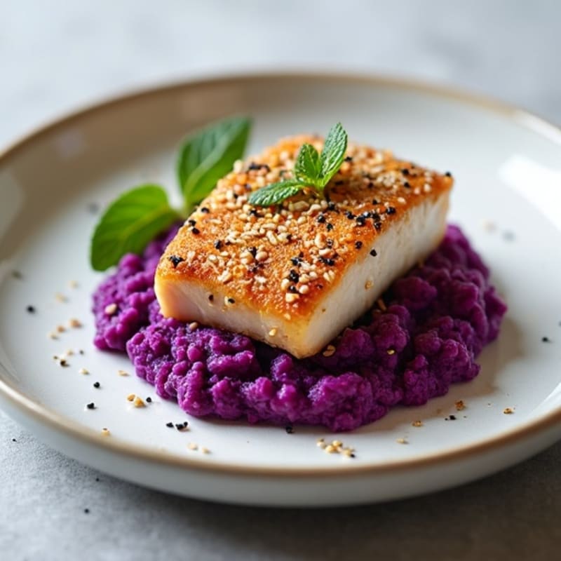 Crispy Sesame-Crusted Tuna with Purple Sweet Potato Mash