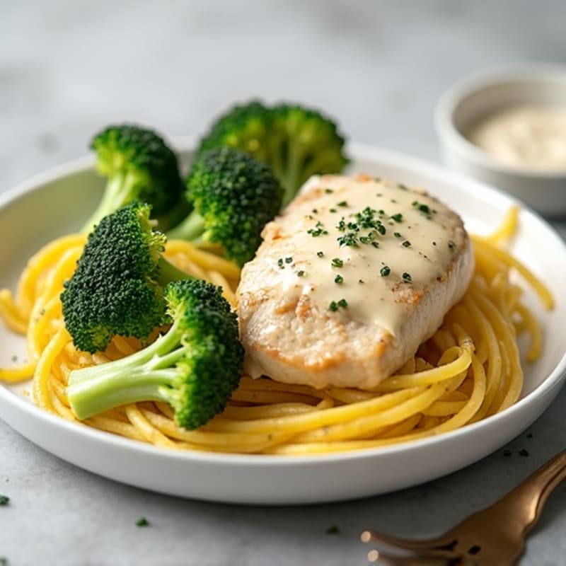 Creamy Chicken Alfredo with Roasted Broccoli