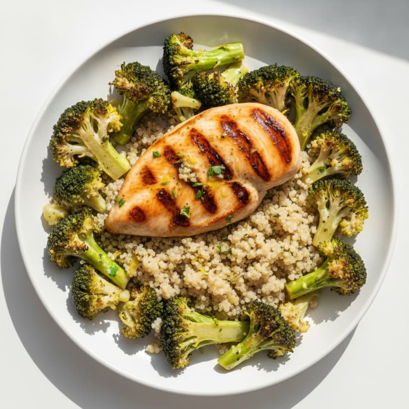 Grilled Chicken Breast with Quinoa and Roasted Broccoli