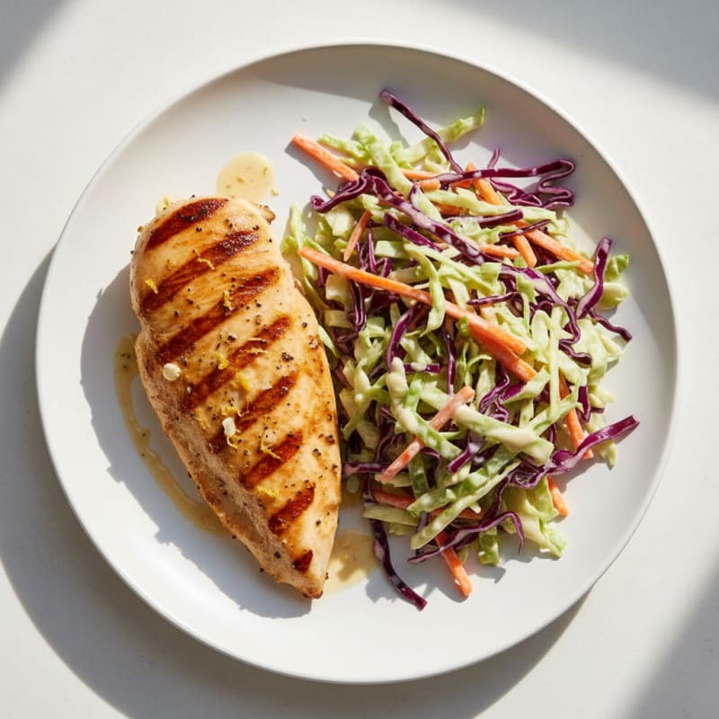 Grilled Chicken Breast with Crunchy Cabbage Slaw