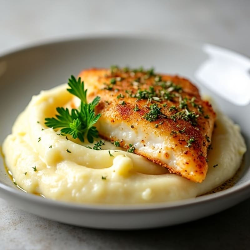 Herb-Crusted Baked Tilapia with Garlic Mashed Potatoes