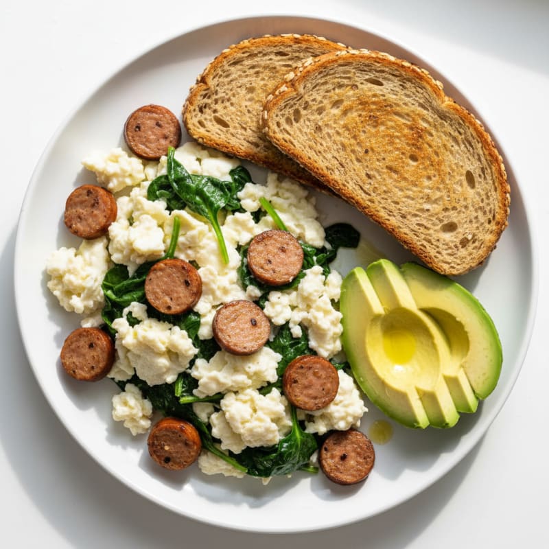 Egg White Scramble with Spinach and Turkey Sausage