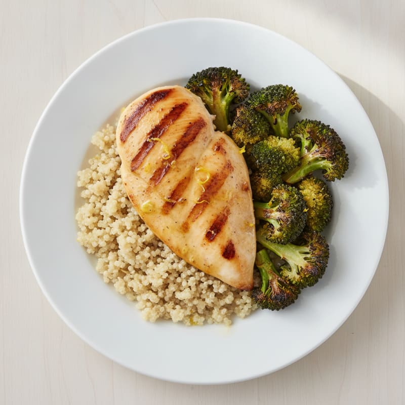 Grilled Chicken Breast with Quinoa and Roasted Broccoli