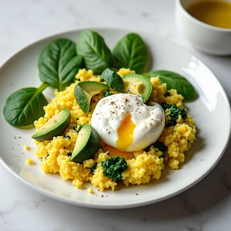Egg White and Spinach Scramble with Cottage Cheese and Avocado
