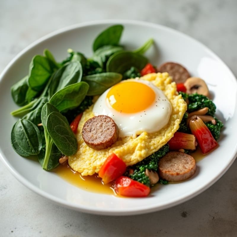 Egg White Scramble with Turkey Sausage and Sautéed Spinach