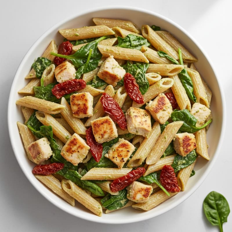 Creamy Pesto Chicken Pasta with Sun-Dried Tomatoes