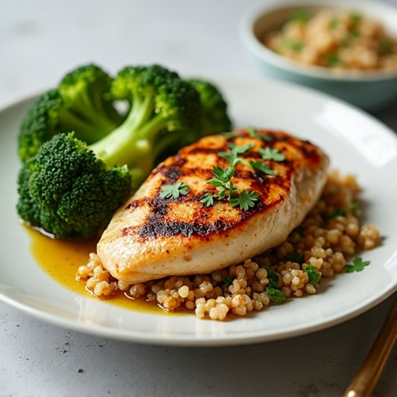 Grilled Chicken Breast with Roasted Broccoli and Quinoa