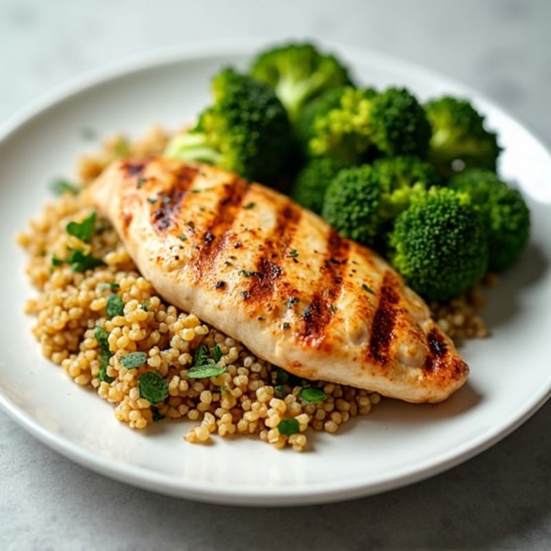 Grilled Chicken Breast with Roasted Broccoli and Quinoa