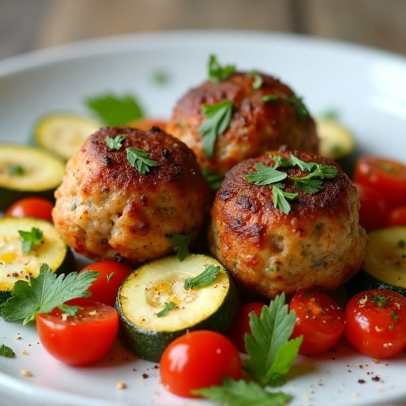 Herb-Seasoned Turkey Meatballs with Roasted Vegetables