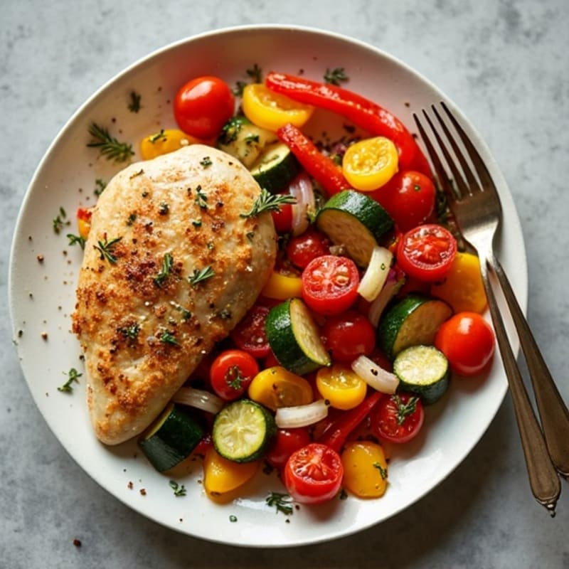 Herb-Crusted Sheet Pan Chicken with Roasted Rainbow Vegetables