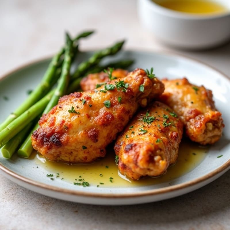 Crispy Baked Chicken Wings with Roasted Asparagus