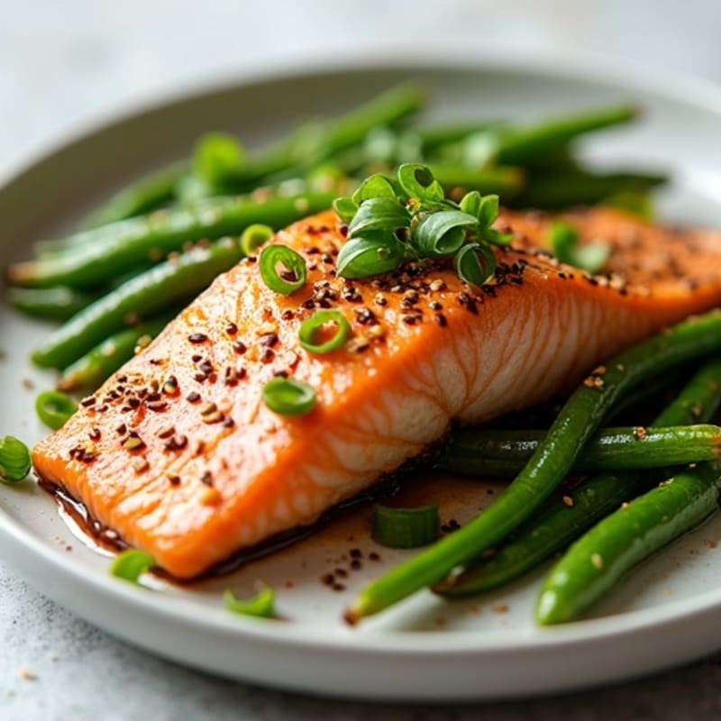 Sesame-Ginger Roasted Salmon with Crispy Green Beans