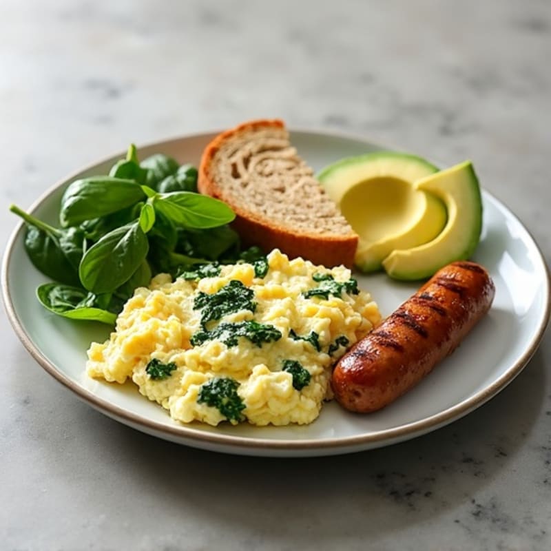 Egg White and Spinach Scramble with Grilled Turkey Sausage