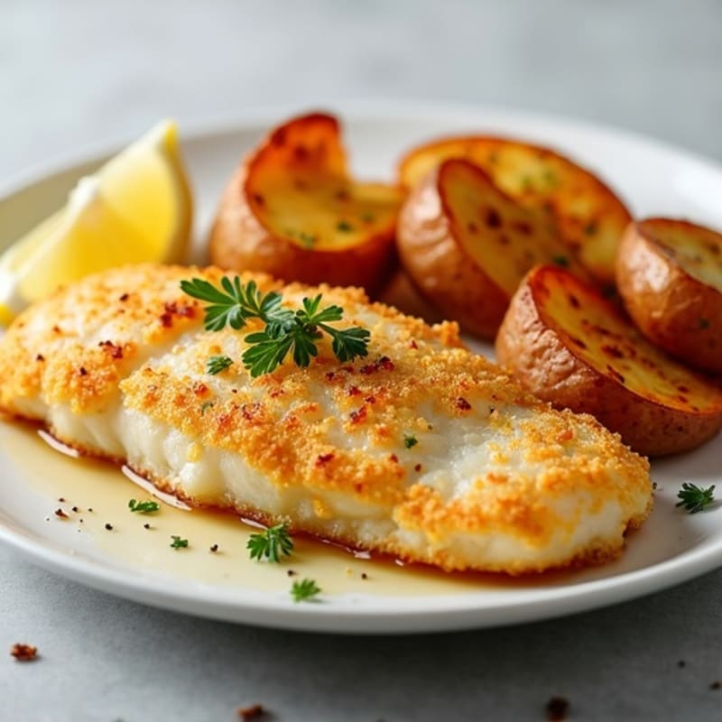 Crispy Baked Cod with Roasted Potato Wedges