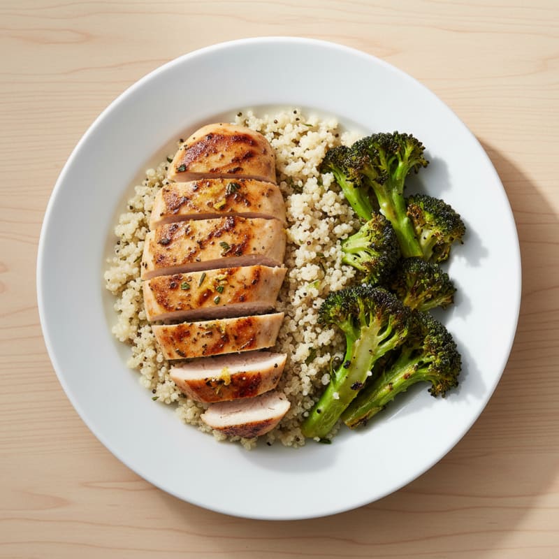 Grilled Chicken Breast with Quinoa and Roasted Broccoli