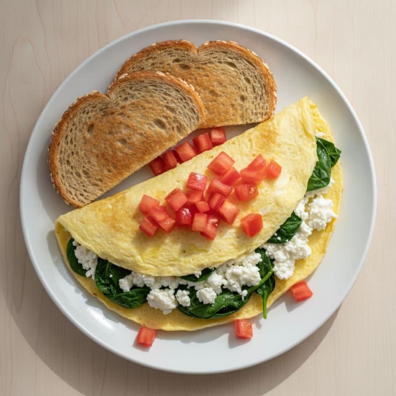 Egg White Spinach Omelette with Cottage Cheese and Fresh Tomato
