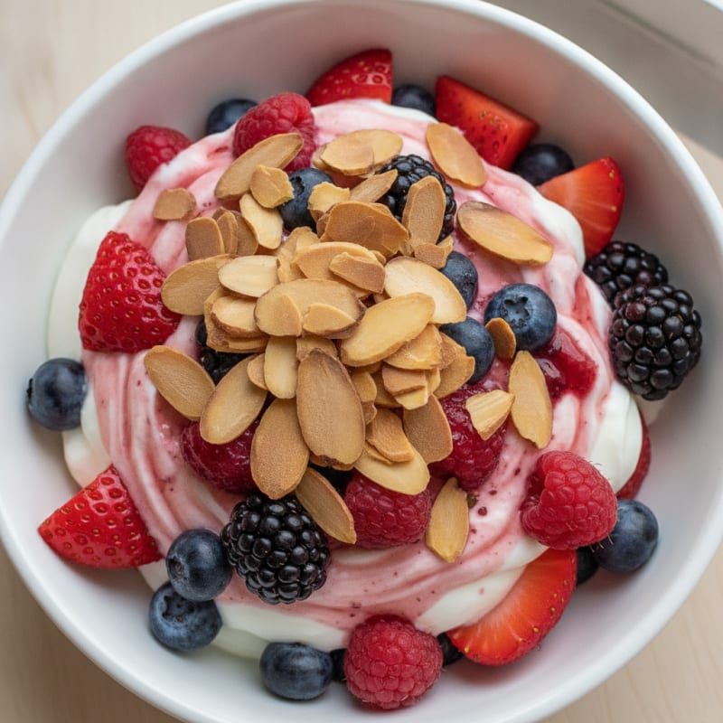 Greek Yogurt Protein Parfait with Mixed Berries and Almonds