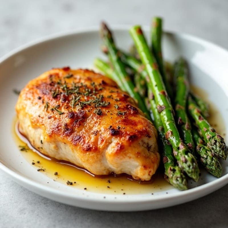 Crispy Skin Roasted Chicken Breast with Roasted Asparagus
