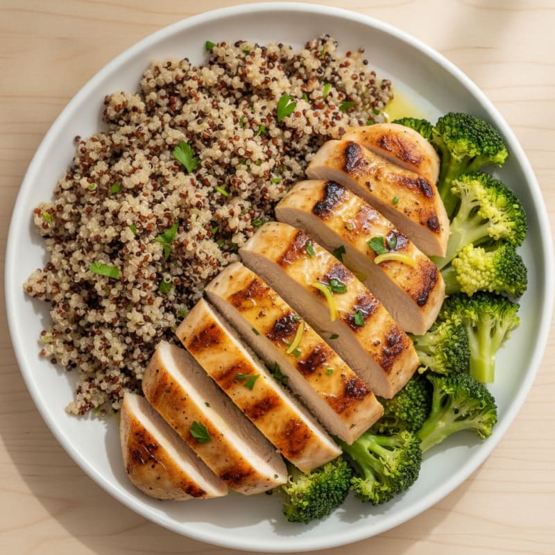 Grilled Chicken Breast with Quinoa and Steamed Broccoli