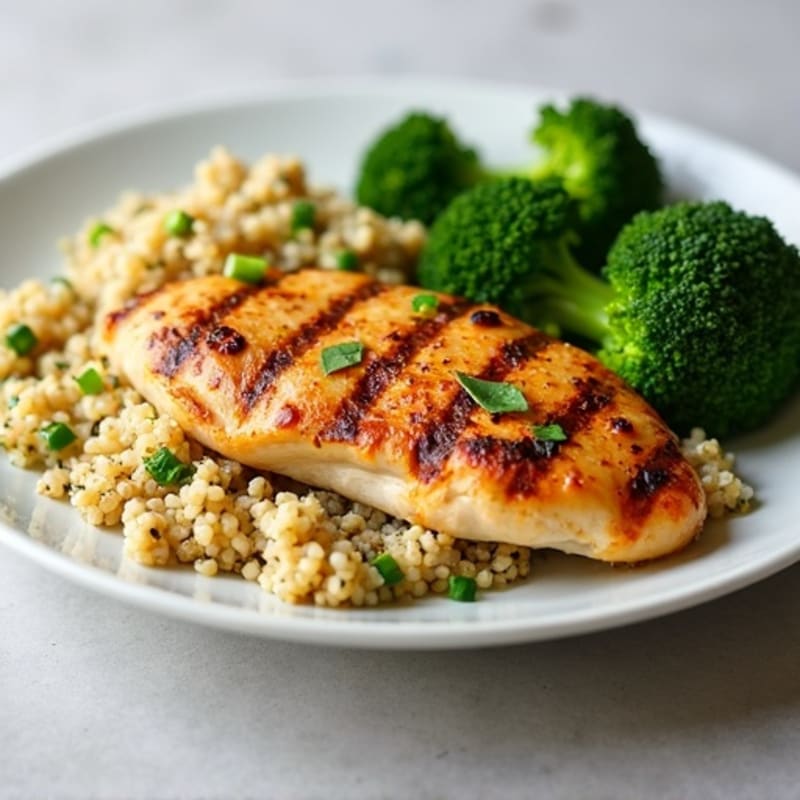 Grilled Chicken Breast with Quinoa and Roasted Broccoli