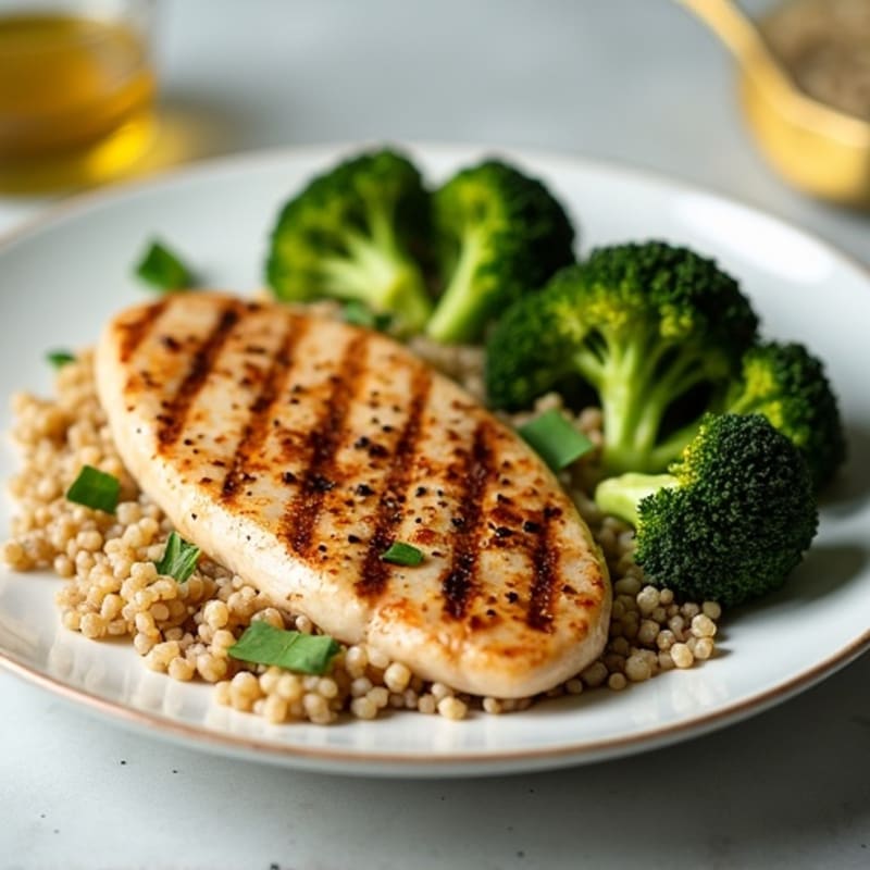Grilled Chicken Breast with Quinoa and Roasted Broccoli