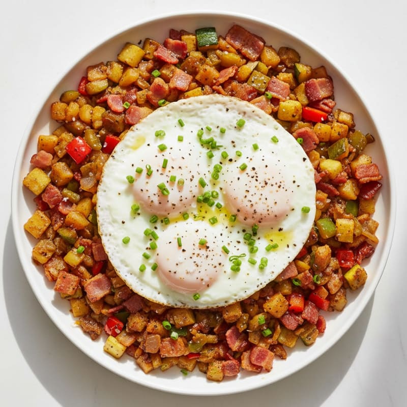 Crispy Maple-Glazed Bacon & Egg Hash