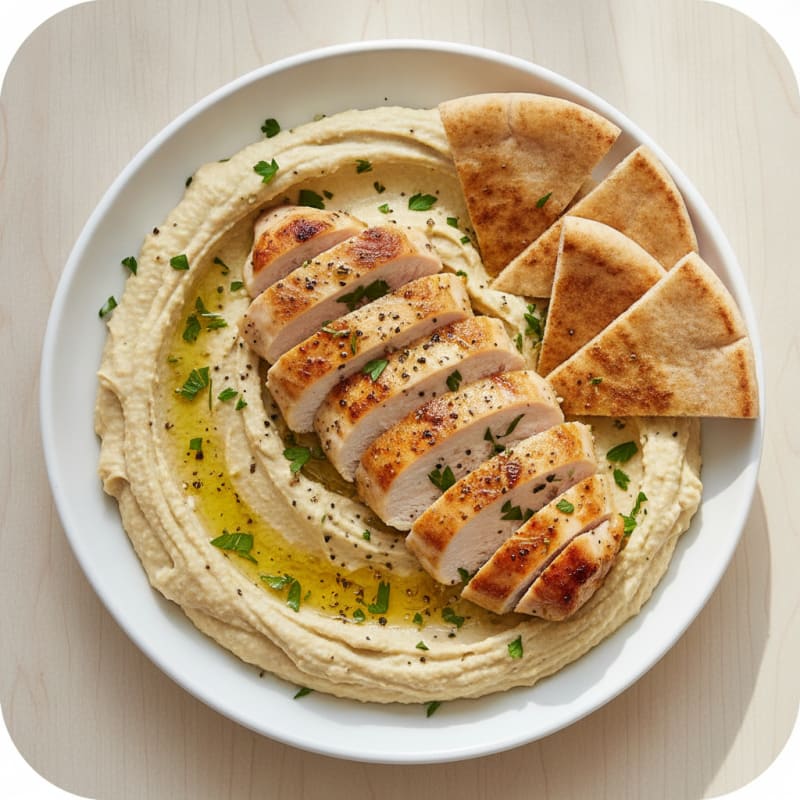 Garlic Herb Hummus with Seared Chicken and Pita