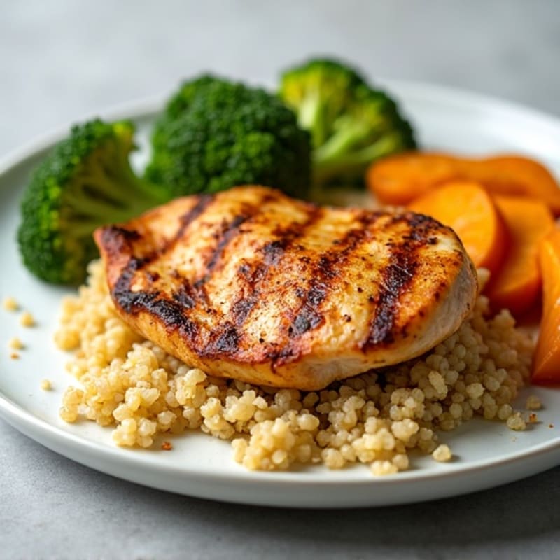 Grilled Chicken Breast with Roasted Sweet Potato and Steamed Broccoli