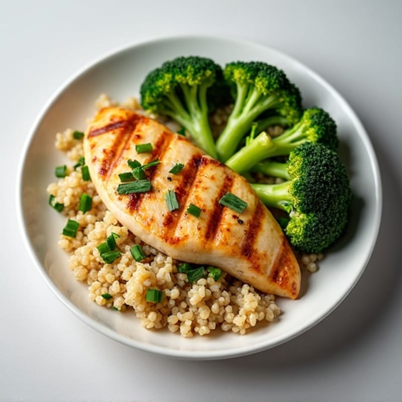 Grilled Chicken Breast with Roasted Broccoli and Quinoa