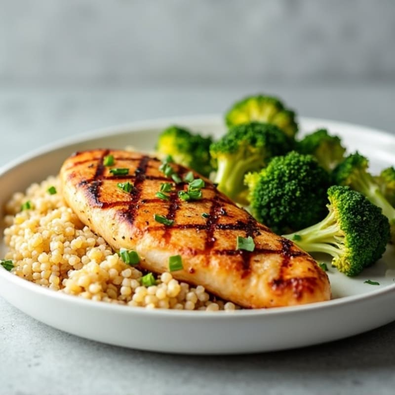 Grilled Chicken Breast with Quinoa and Roasted Broccoli