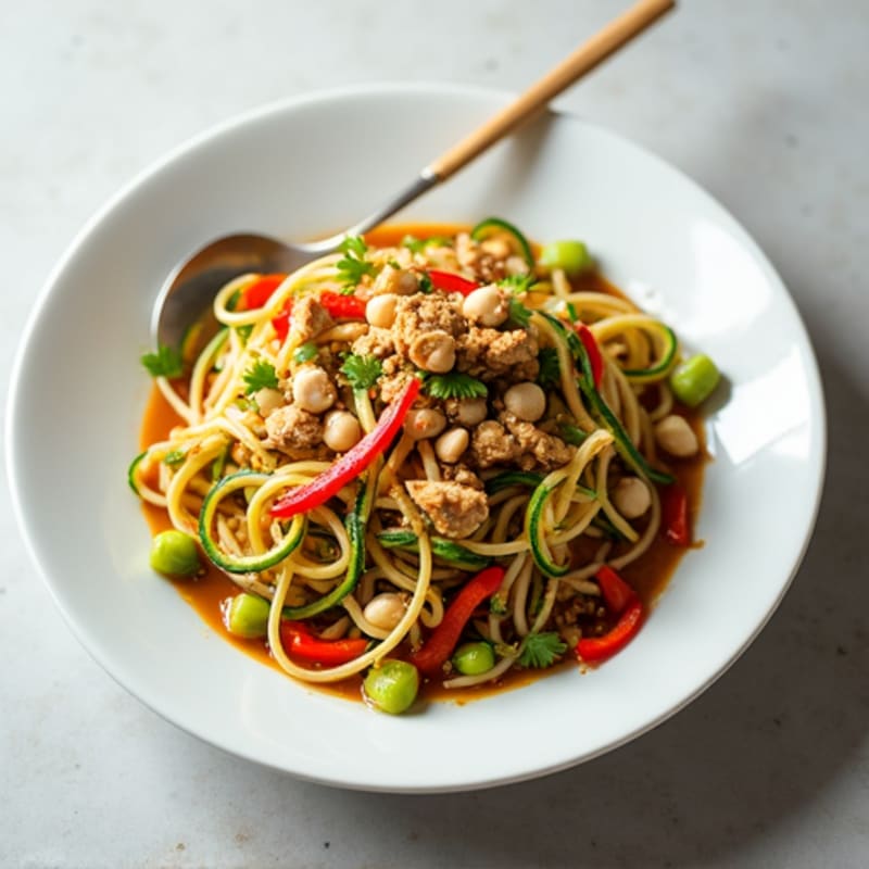 Zucchini Noodle Chicken Pad Thai with Crushed Peanuts