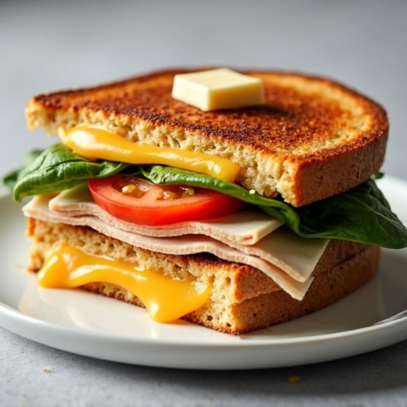 Crispy Whole Grain Grilled Cheese with Turkey and Stacked Vegetables