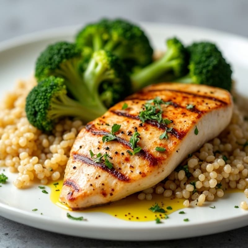 Grilled Chicken Breast with Quinoa and Roasted Broccoli