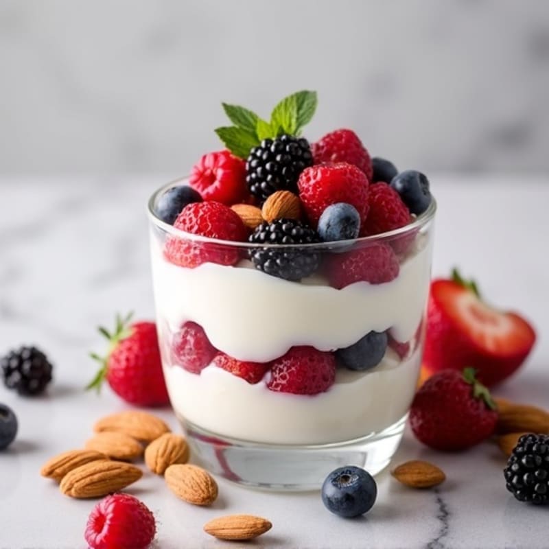 Greek Yogurt Protein Parfait with Mixed Berries and Almonds