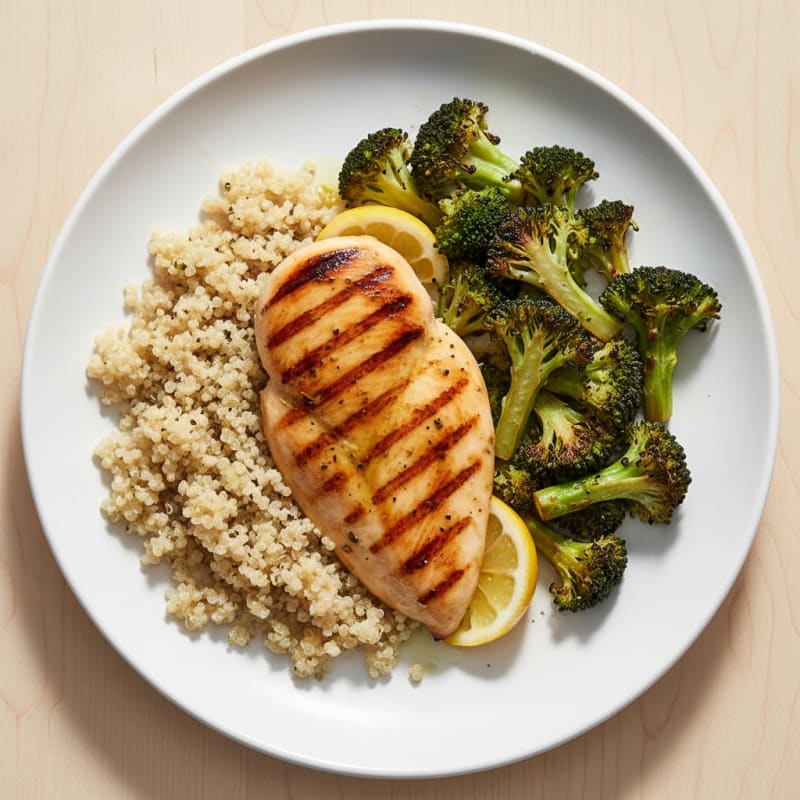 Grilled Chicken Breast with Roasted Broccoli and Quinoa