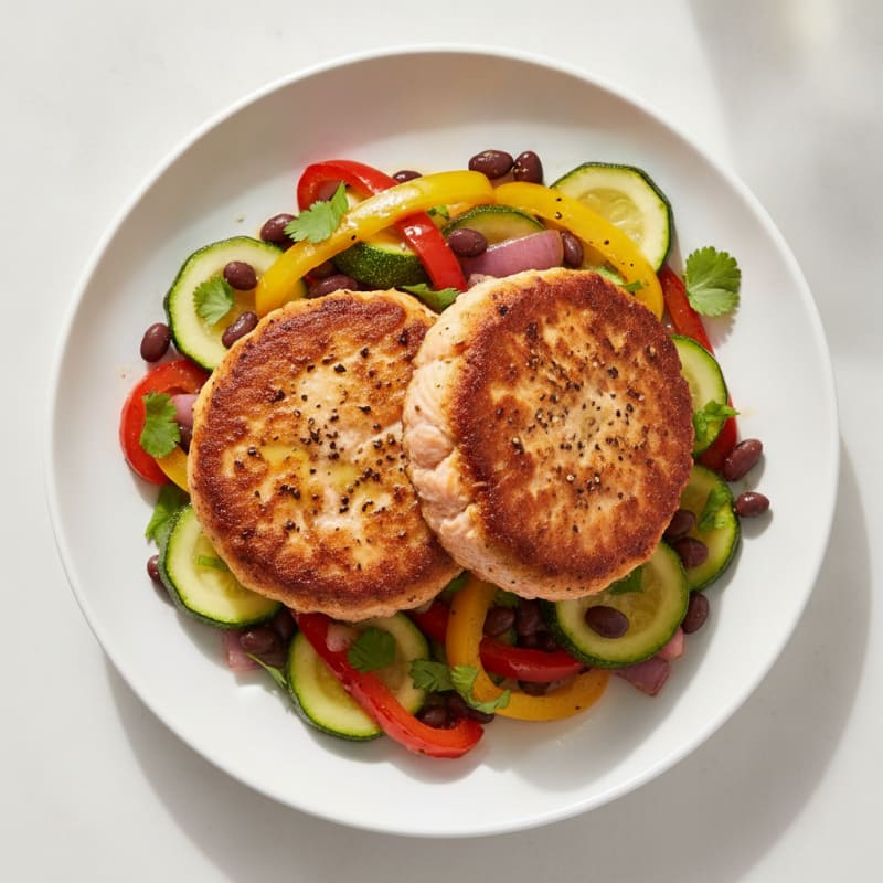 Alaskan Salmon Burger with Mexican Style Vegetables
