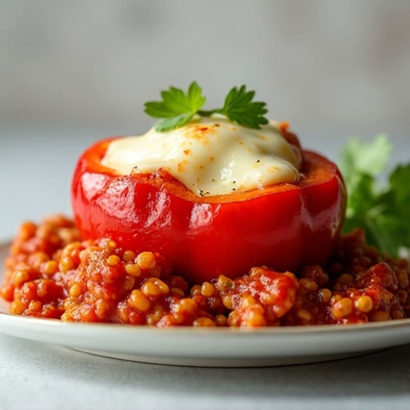 Lean Ground Turkey Stuffed Bell Peppers with Spicy Marinara and Melty Mozzarella