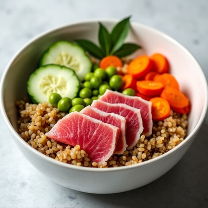 Fresh Tuna Poke Bowl with Sesame-Ginger Rice and Crunchy Vegetables