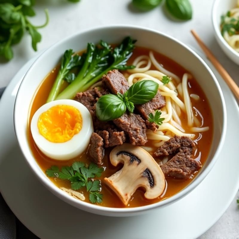 Tender Beef Noodle Soup with Fresh Herbs