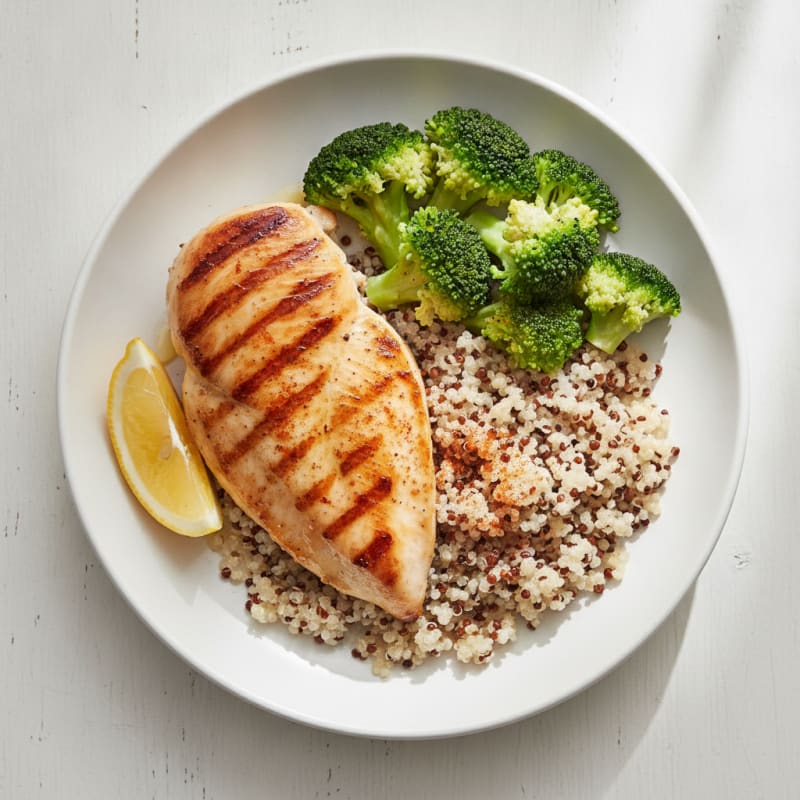 Grilled Chicken Breast with Quinoa and Steamed Broccoli